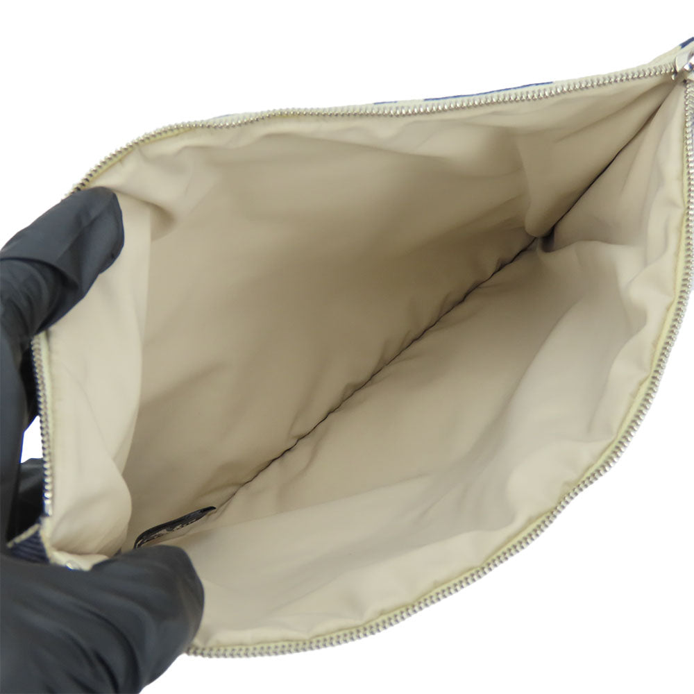 HERMES Pouch canvas Navy Chene Dunkle Truth Flat GM Women Used Authentic