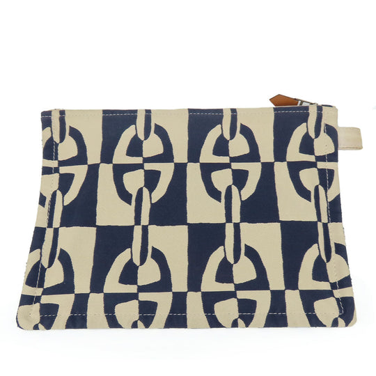 HERMES Pouch canvas Navy Chene Dunkle Truth Flat GM Women Used Authentic