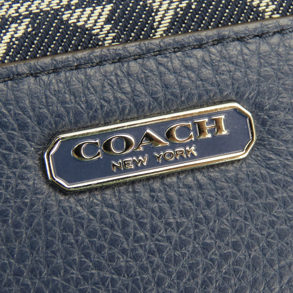 COACH Tote Bag F32622 Canvas, Leather Navy Signature Women Used Authentic