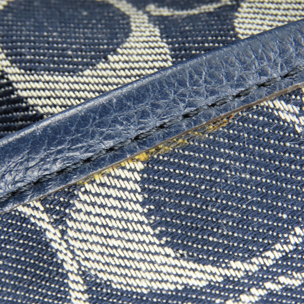 COACH Tote Bag F32622 Canvas, Leather Navy Signature Women Used Authentic