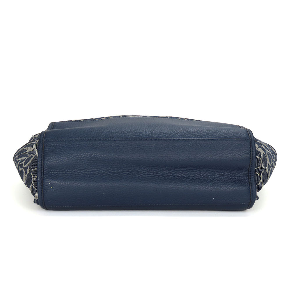 COACH Tote Bag F32622 Canvas, Leather Navy Signature Women Used Authentic