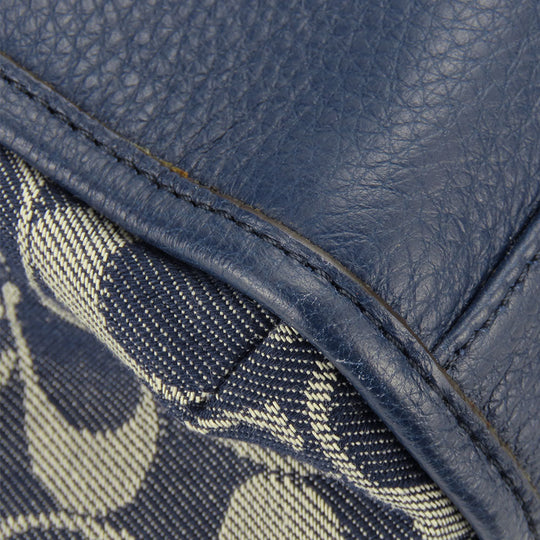 COACH Tote Bag F32622 Canvas, Leather Navy Signature Women Used Authentic