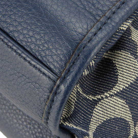 COACH Tote Bag F32622 Canvas, Leather Navy Signature Women Used Authentic