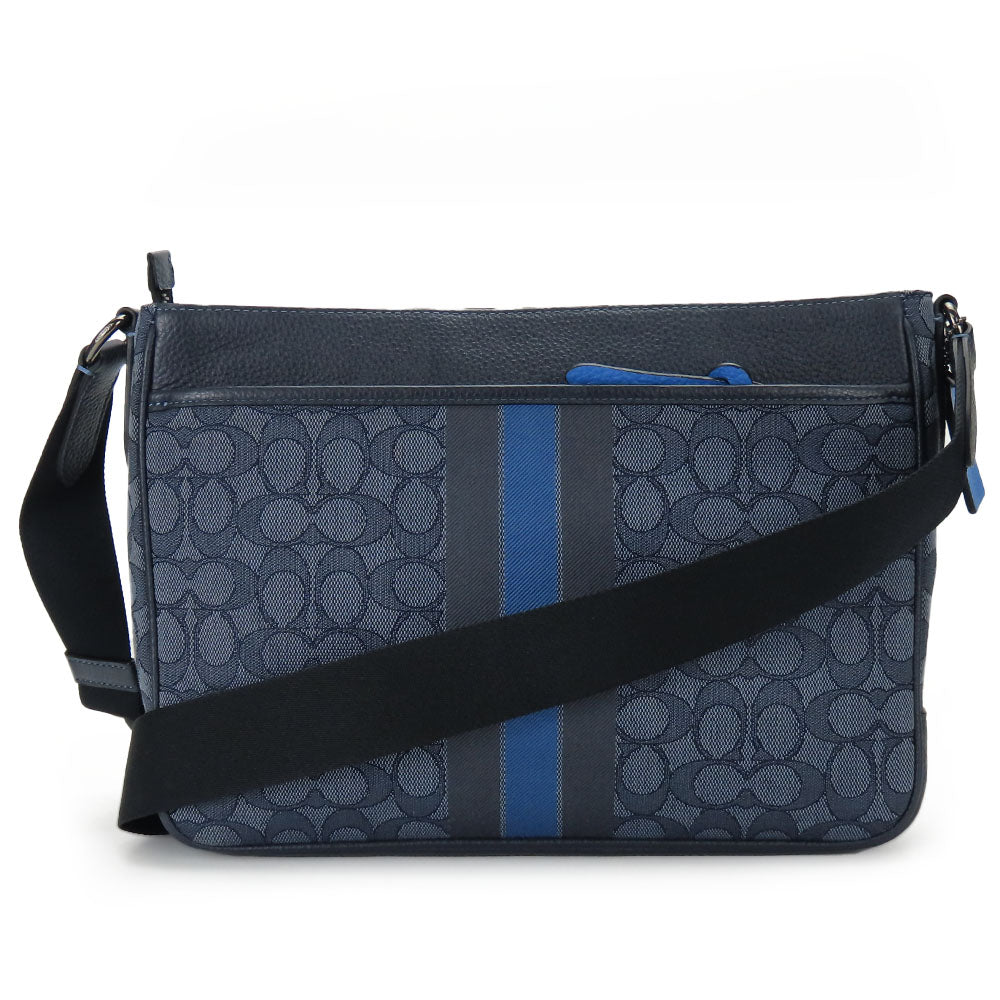 COACH Messenger bag C5291 Canvas, Leather Navy Signature Thompson mens Used Authentic
