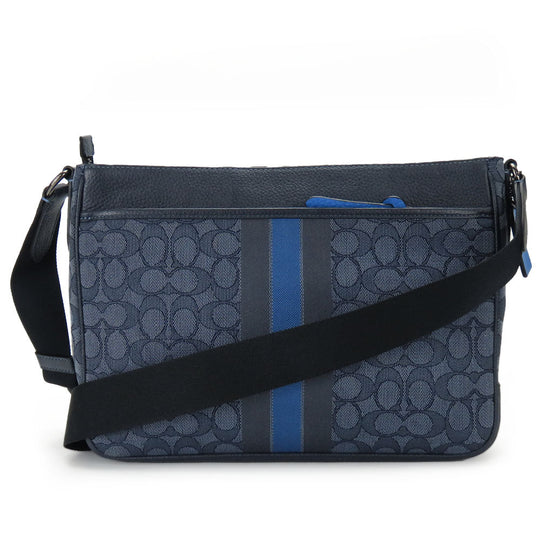 COACH Messenger bag C5291 Canvas, Leather Navy Signature Thompson mens Used Authentic