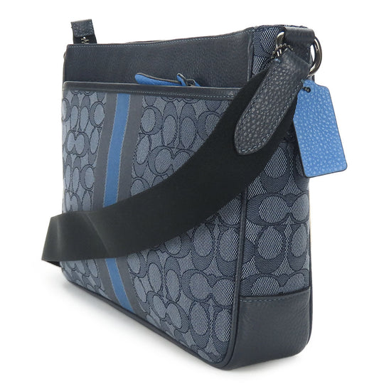 COACH Messenger bag C5291 Canvas, Leather Navy Signature Thompson mens Used Authentic
