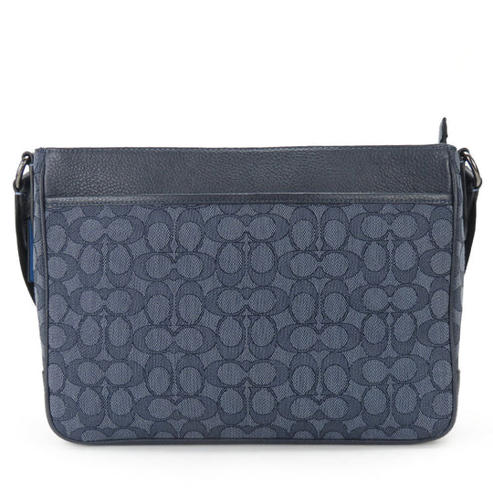 COACH Messenger bag C5291 Canvas, Leather Navy Signature Thompson mens Used Authentic