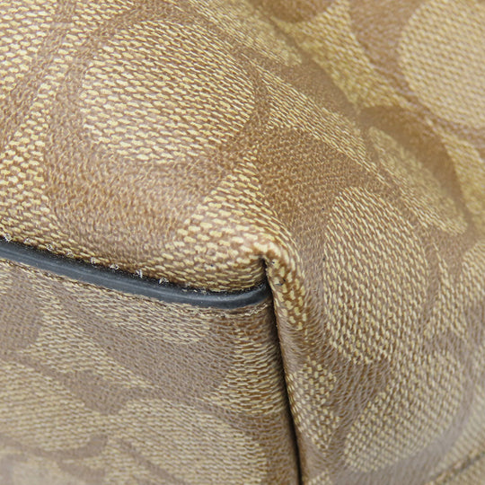 COACH Tote Bag F38405 Leather, PVC coated canvas Brown Varsity Stripes Women Used Authentic