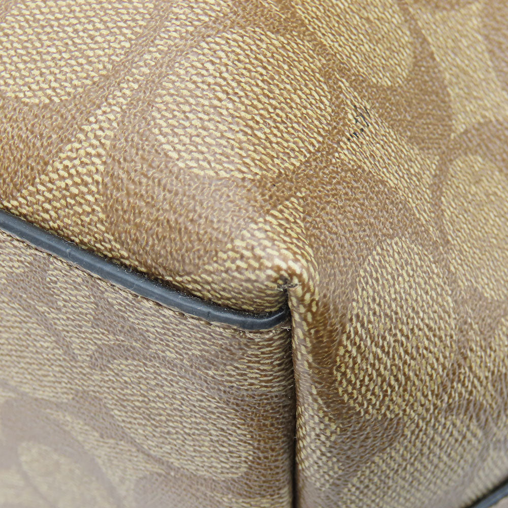 COACH Tote Bag F38405 Leather, PVC coated canvas Brown Varsity Stripes Women Used Authentic