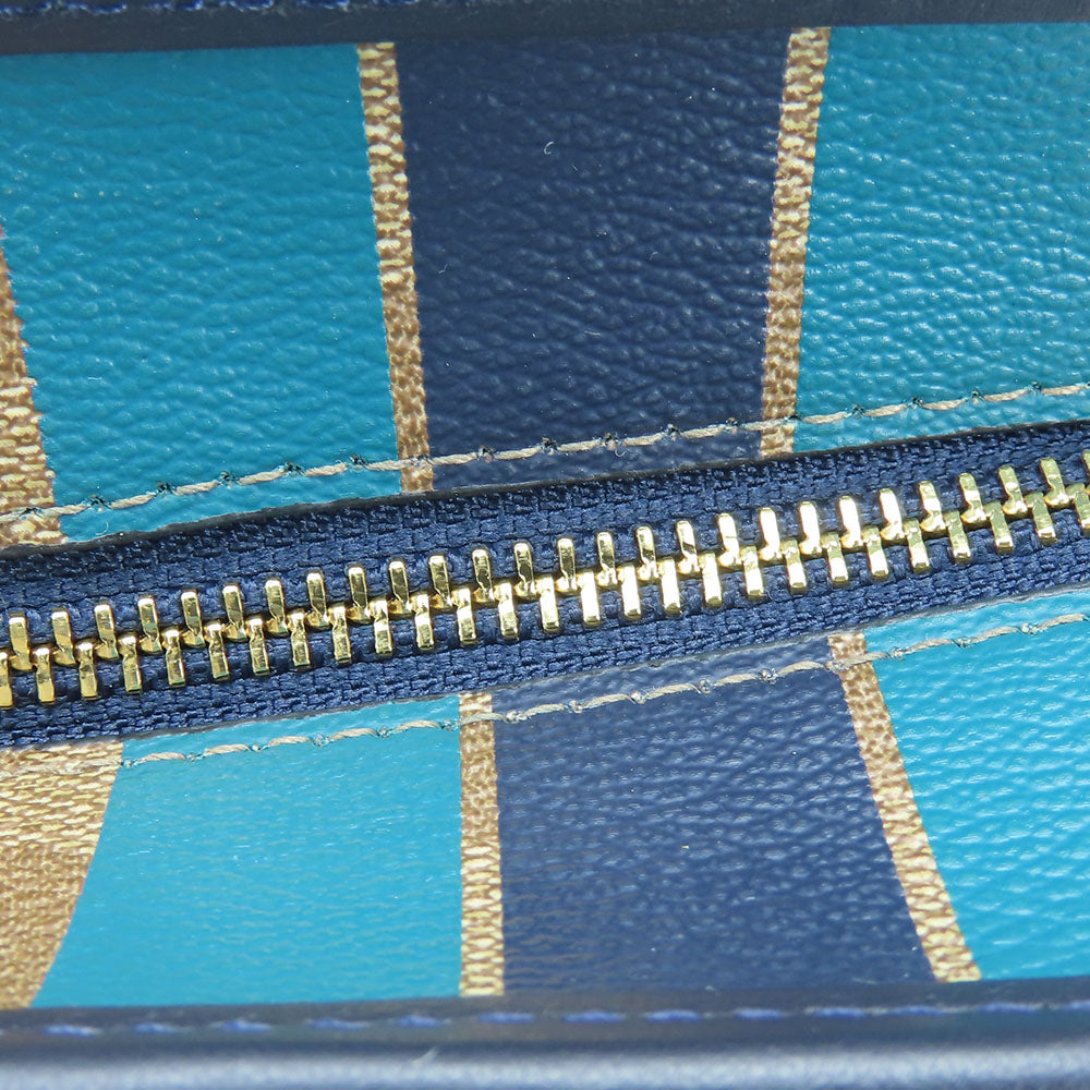 COACH Tote Bag F38405 Leather, PVC coated canvas Brown Varsity Stripes Women Used Authentic