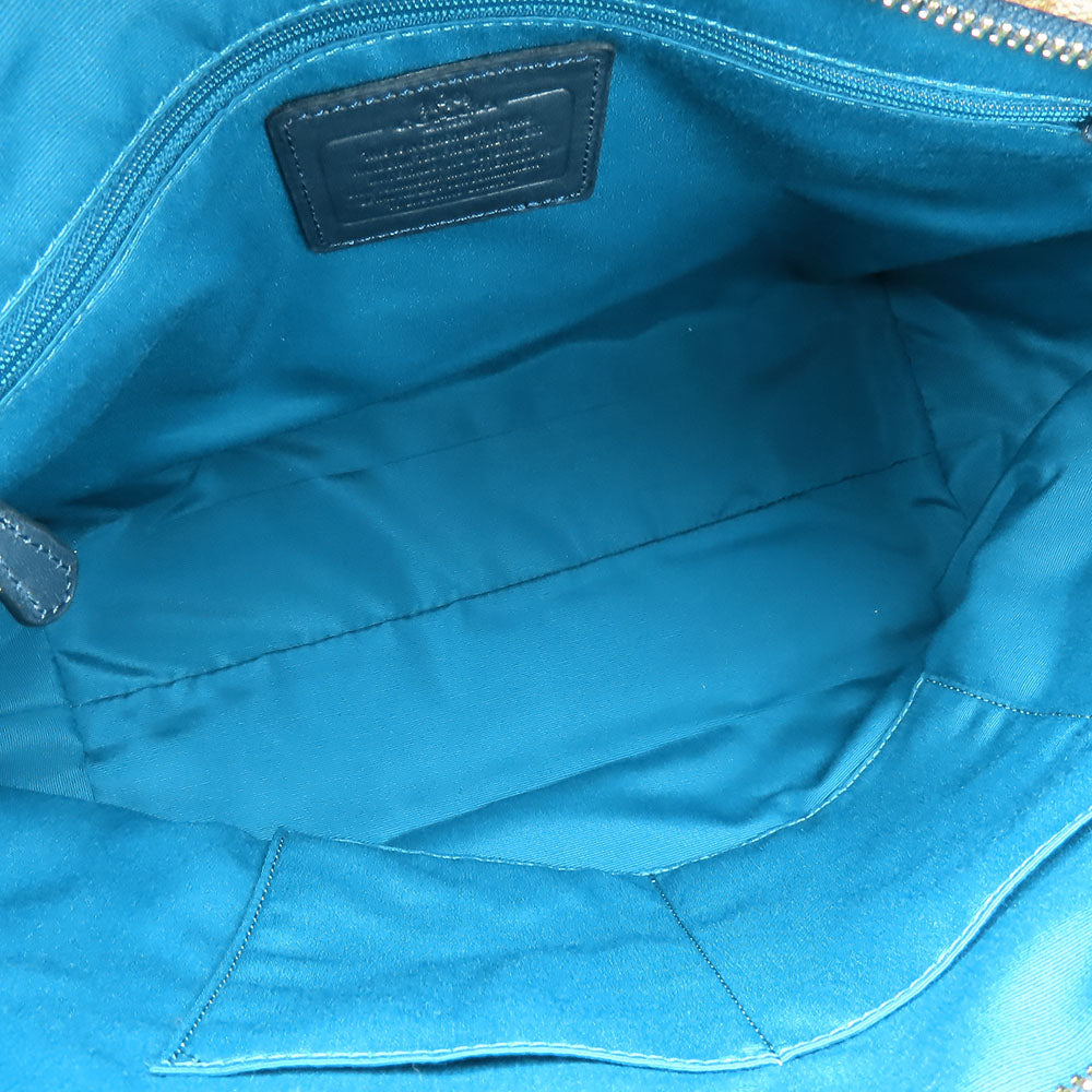 COACH Tote Bag F38405 Leather, PVC coated canvas Brown Varsity Stripes Women Used Authentic