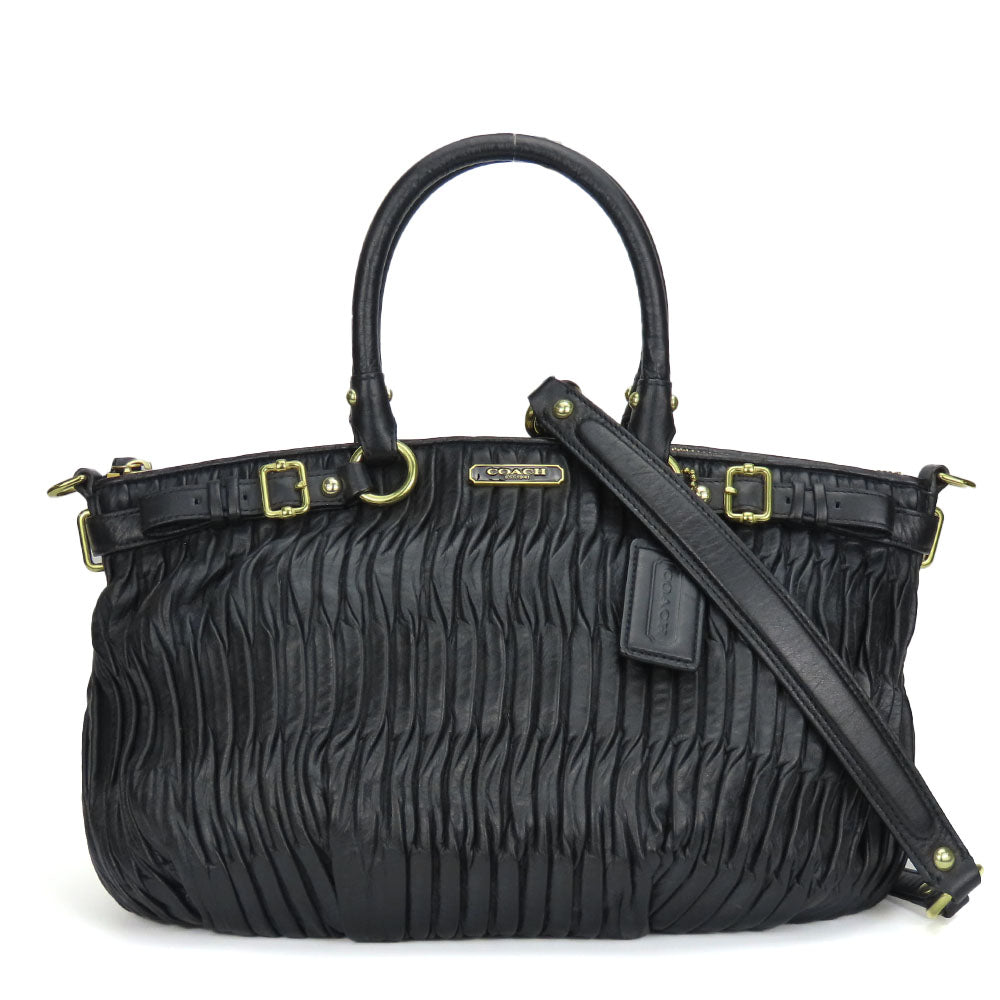 COACH Handbag F28541 leather black Madison Gathered Sophia Women Used Authentic