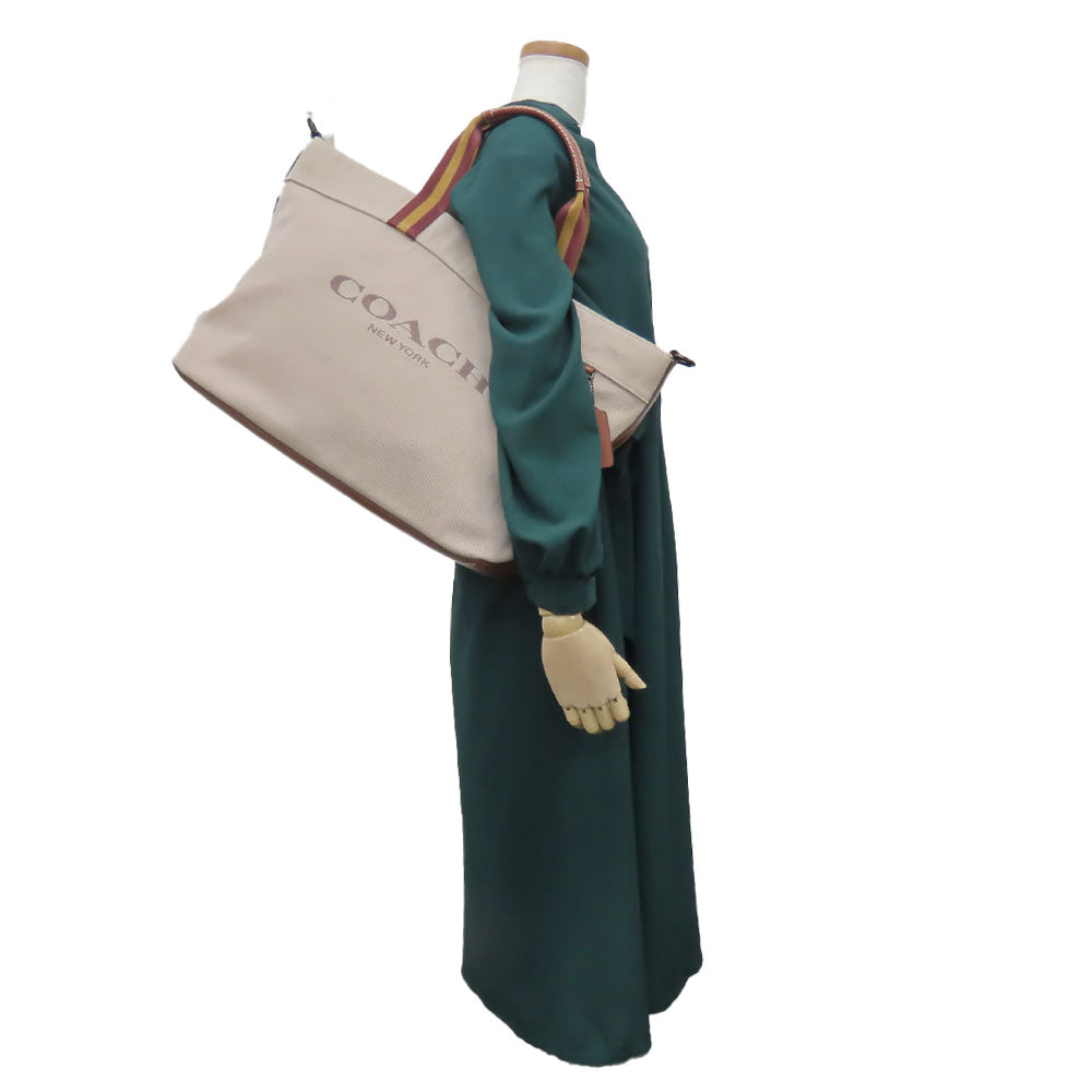 COACH Tote Bag CJ486 Canvas, Smooth Leather beige Tote 38 Women Used Authentic