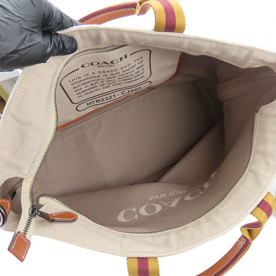 COACH Tote Bag CJ486 Canvas, Smooth Leather beige Tote 38 Women Used Authentic