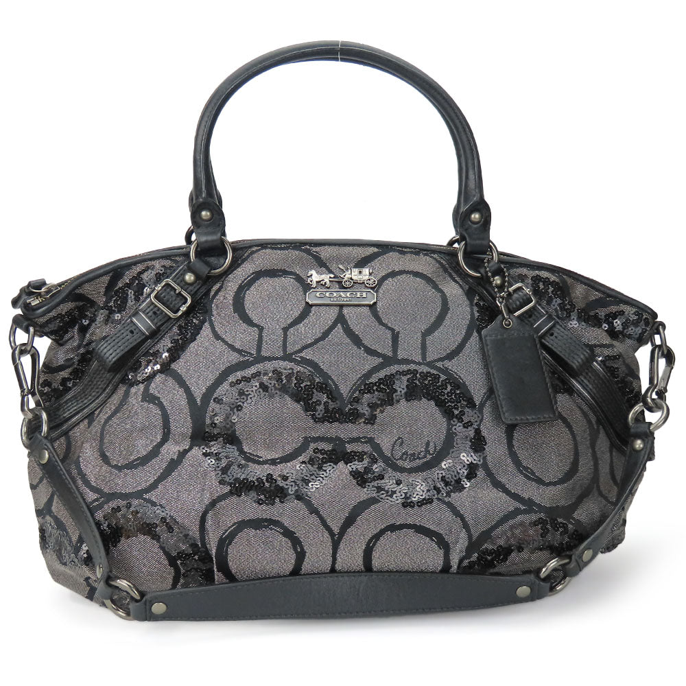 COACH Handbag 15940 Canvas, Leather, Sequins black Op Art Madison Women Used Authentic