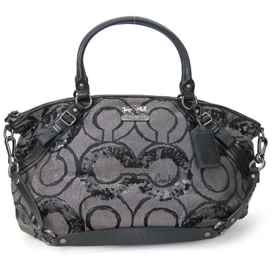 COACH Handbag 15940 Canvas, Leather, Sequins black Op Art Madison Women Used Authentic