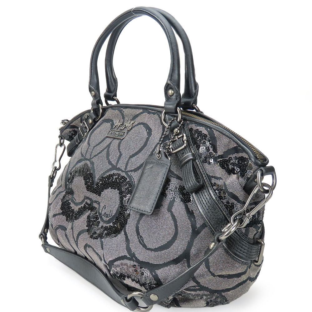 COACH Handbag 15940 Canvas, Leather, Sequins black Op Art Madison Women Used Authentic