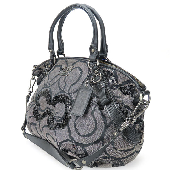 COACH Handbag 15940 Canvas, Leather, Sequins black Op Art Madison Women Used Authentic