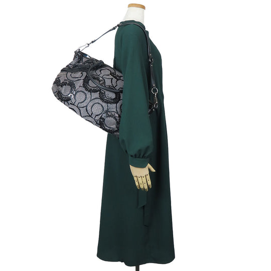 COACH Handbag 15940 Canvas, Leather, Sequins black Op Art Madison Women Used Authentic