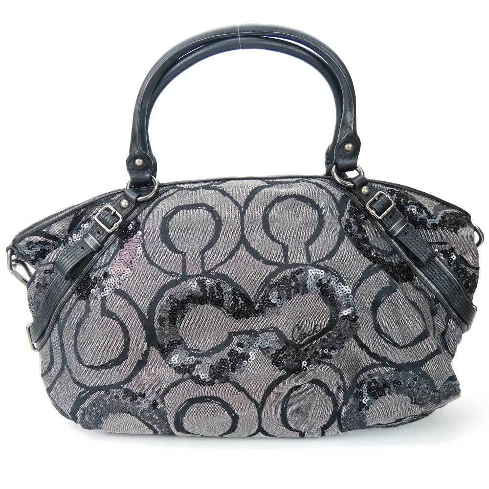COACH Handbag 15940 Canvas, Leather, Sequins black Op Art Madison Women Used Authentic