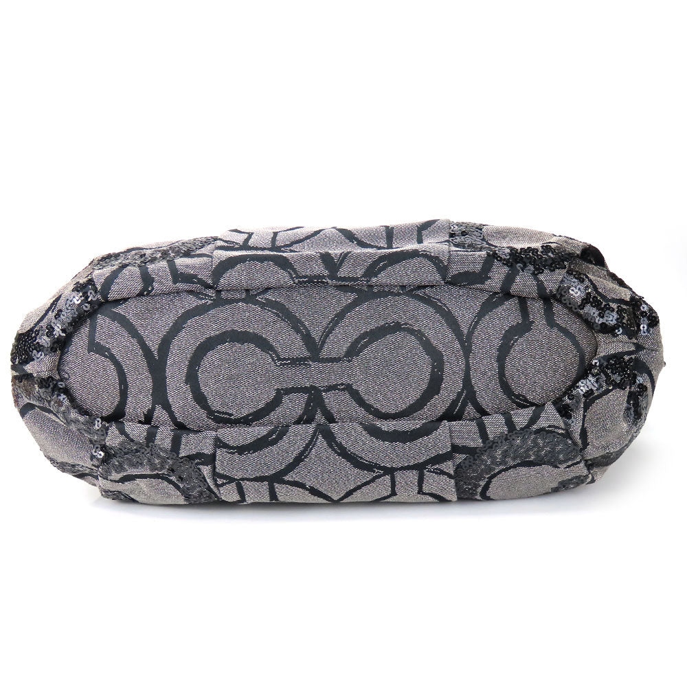 COACH Handbag 15940 Canvas, Leather, Sequins black Op Art Madison Women Used Authentic