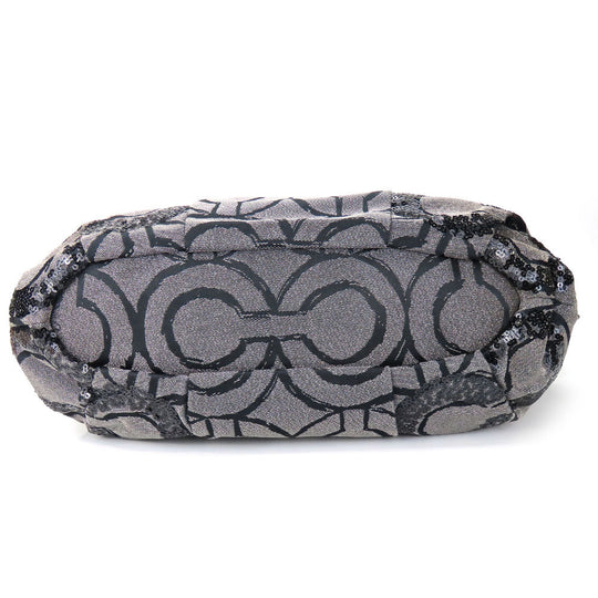 COACH Handbag 15940 Canvas, Leather, Sequins black Op Art Madison Women Used Authentic