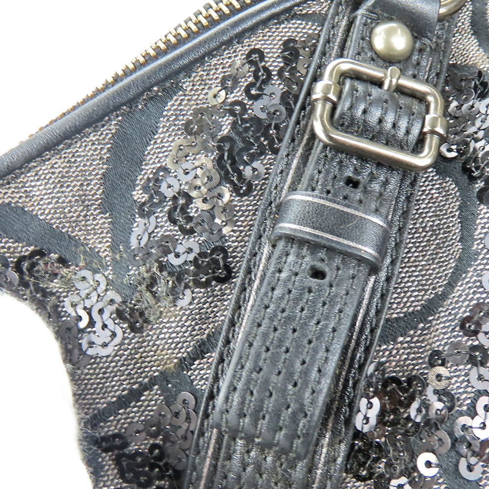 COACH Handbag 15940 Canvas, Leather, Sequins black Op Art Madison Women Used Authentic