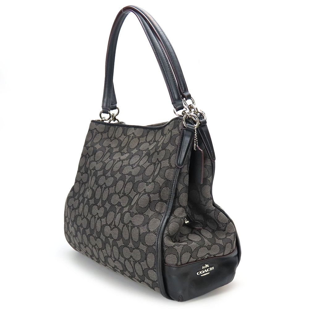 COACH Tote Bag F36424 Canvas, Leather black Phoebe Women Used Authentic