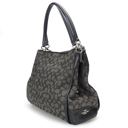 COACH Tote Bag F36424 Canvas, Leather black Phoebe Women Used Authentic