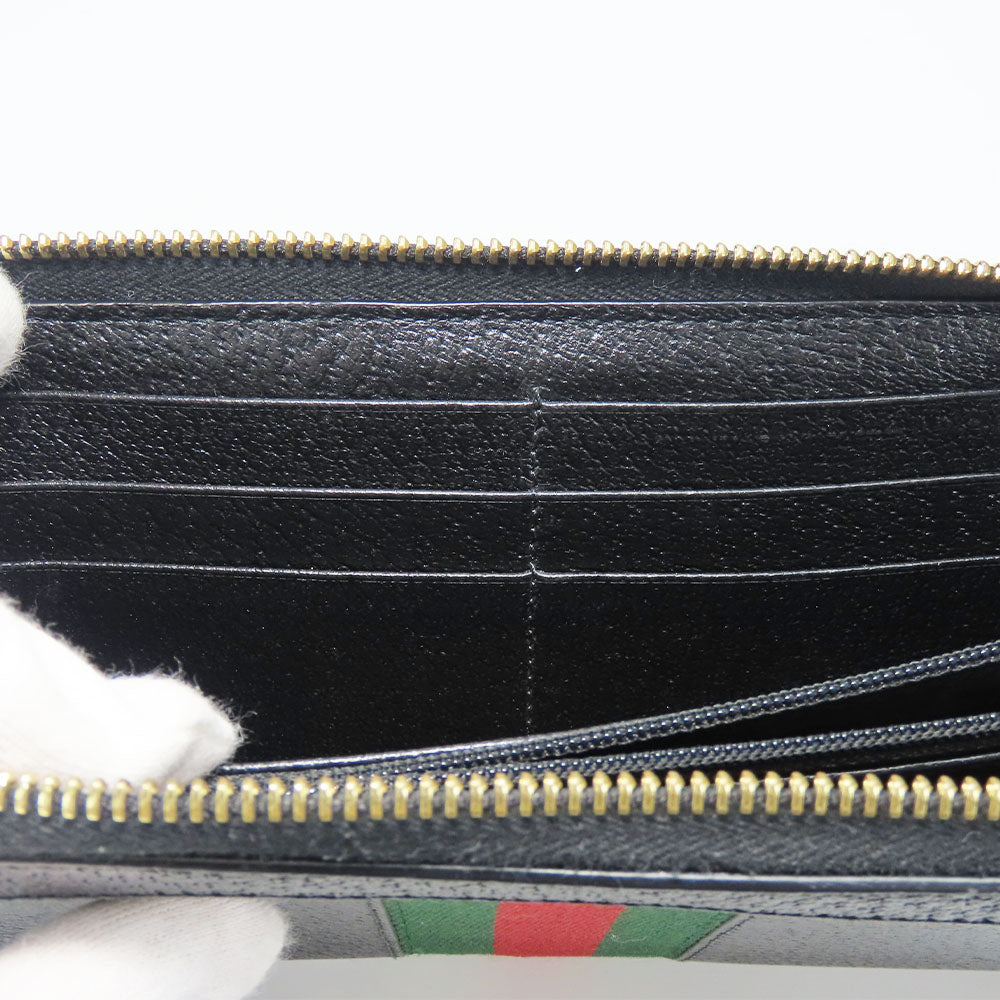 GUCCI Long Wallet Purse 523154 leather black Sherry line Women Used Authentic