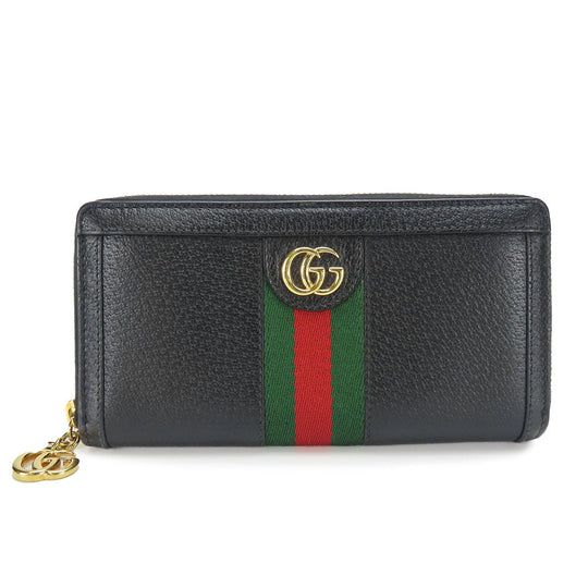 GUCCI Long Wallet Purse 523154 leather black Sherry line Women Used Authentic