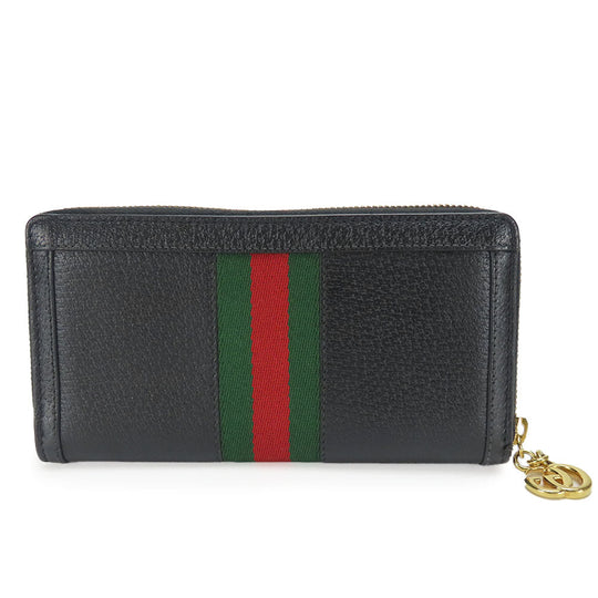 GUCCI Long Wallet Purse 523154 leather black Sherry line Women Used Authentic