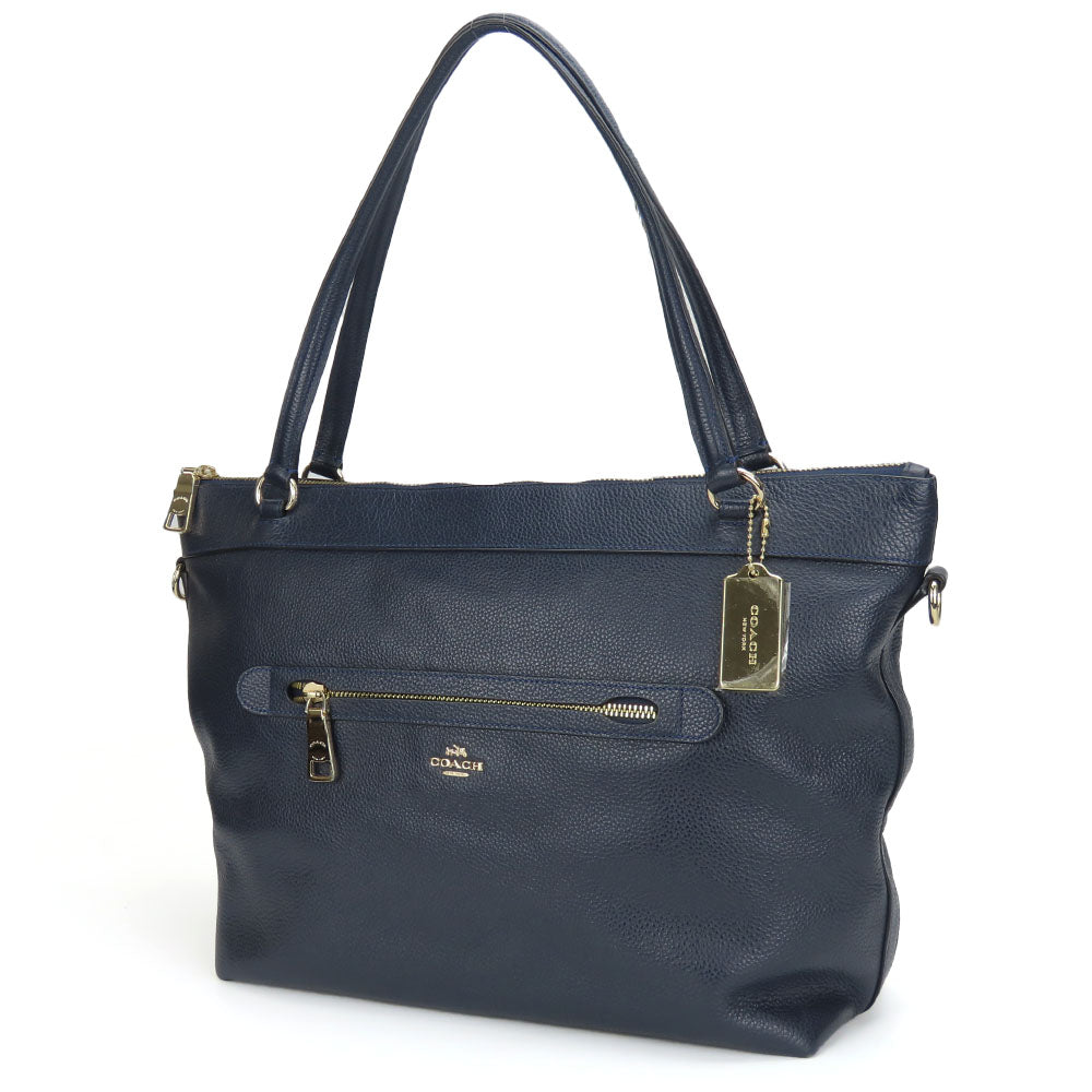 COACH Tote Bag F54687 leather Navy Women Used Authentic