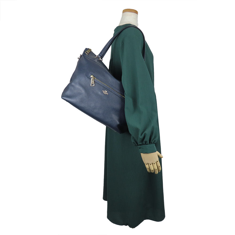 COACH Tote Bag F54687 leather Navy Women Used Authentic