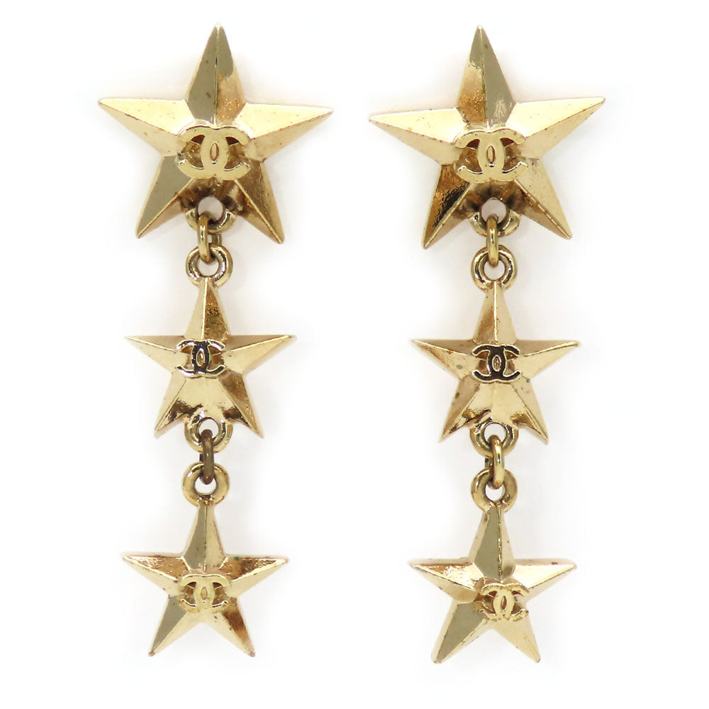 CHANEL Pierce metal gold COCO Mark Triple star Women Used Authentic