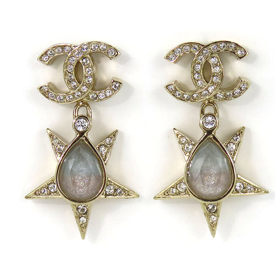 CHANEL Pierce Metal, Rhinestone gold COCO Mark Women Used Authentic