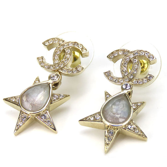 CHANEL Pierce Metal, Rhinestone gold COCO Mark Women Used Authentic