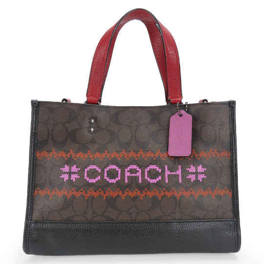 COACH Handbag C1527 Leather, PVC Brown Carryall Dempsey Women Used Authentic