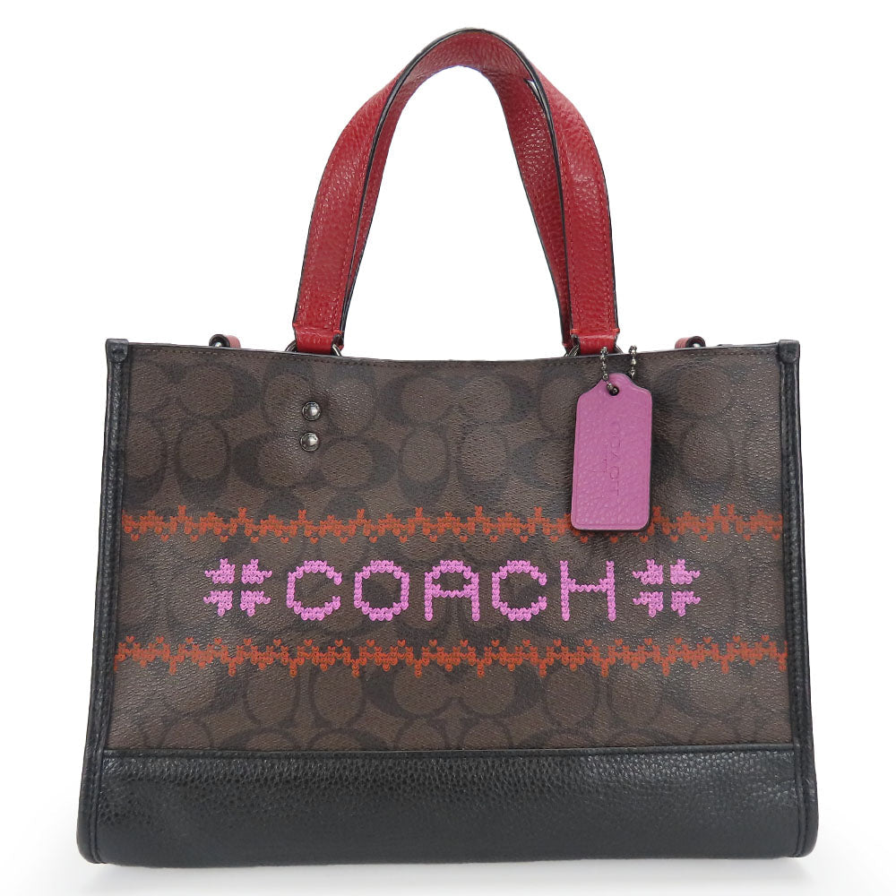 COACH Handbag C1527 Leather, PVC Brown Carryall Dempsey Women Used Authentic