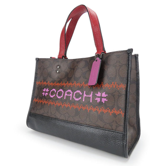 COACH Handbag C1527 Leather, PVC Brown Carryall Dempsey Women Used Authentic