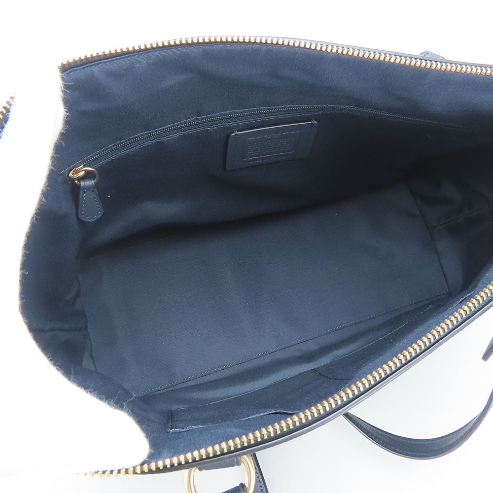 COACH Tote Bag F79608 leather Navy Women Used Authentic