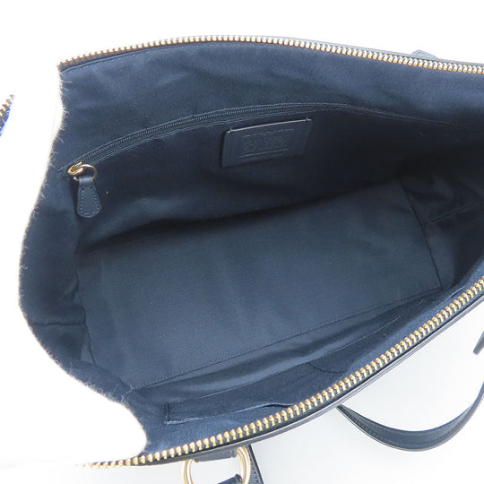 COACH Tote Bag F79608 leather Navy Women Used Authentic