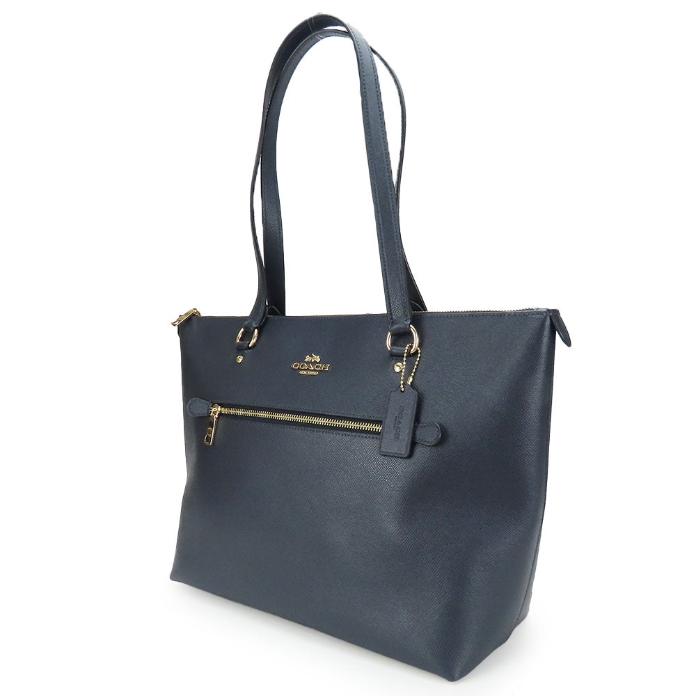 COACH Tote Bag F79608 leather Navy Women Used Authentic