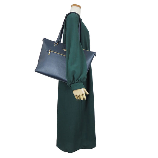 COACH Tote Bag F79608 leather Navy Women Used Authentic