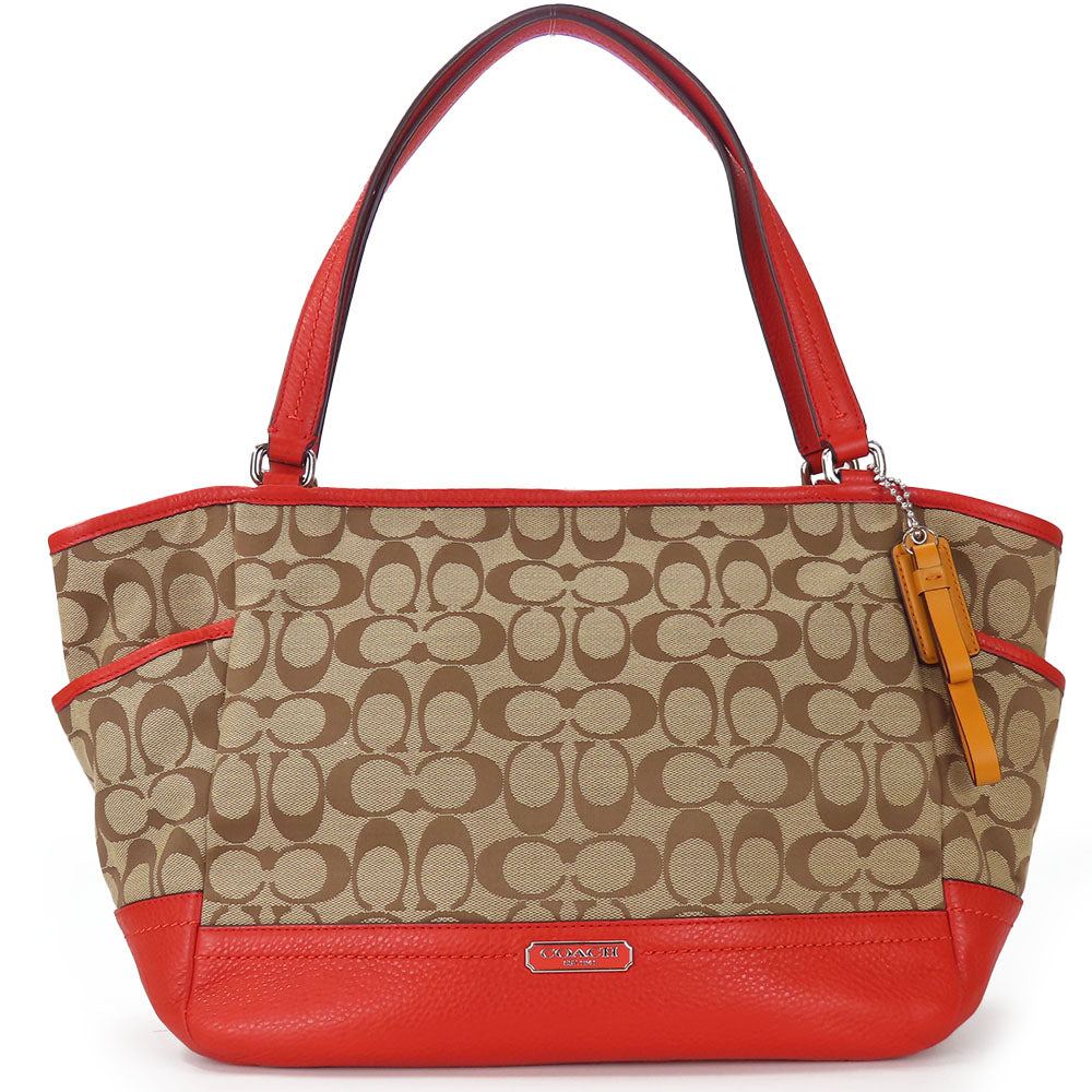 COACH Tote Bag F23297 Canvas, Leather Red Women Used Authentic
