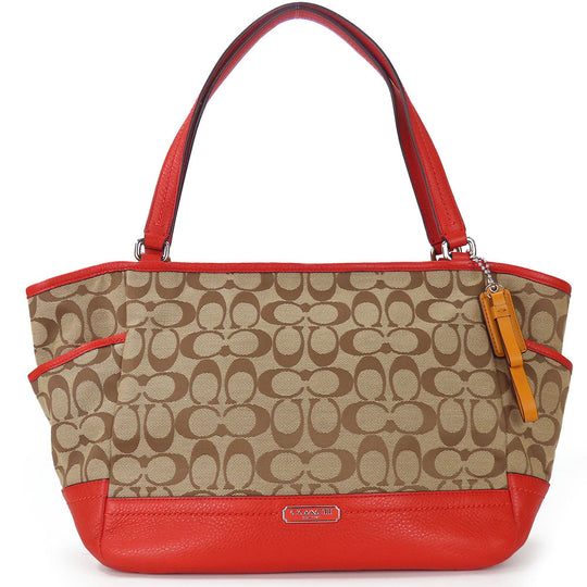 COACH Tote Bag F23297 Canvas, Leather Red Women Used Authentic