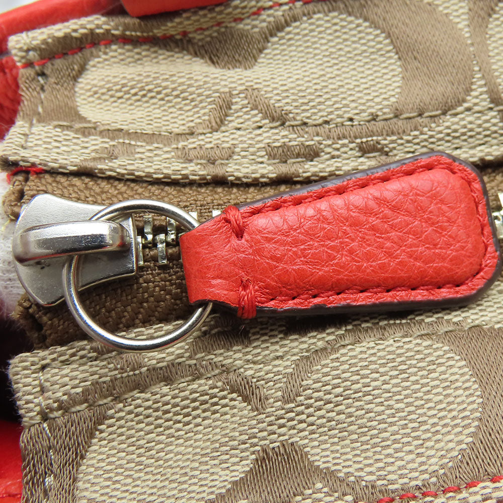 COACH Tote Bag F23297 Canvas, Leather Red Women Used Authentic