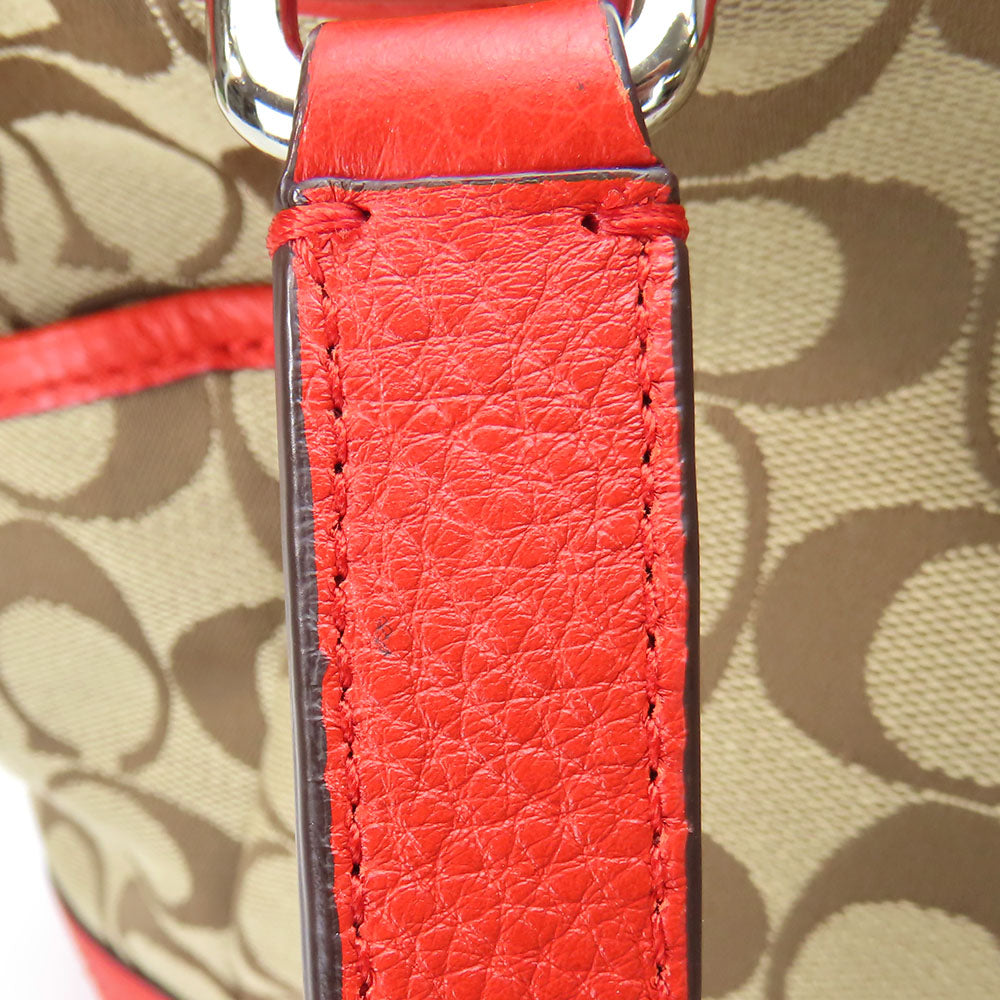 COACH Tote Bag F23297 Canvas, Leather Red Women Used Authentic
