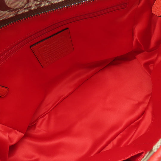COACH Tote Bag F23297 Canvas, Leather Red Women Used Authentic