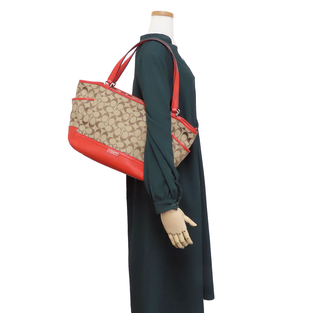 COACH Tote Bag F23297 Canvas, Leather Red Women Used Authentic